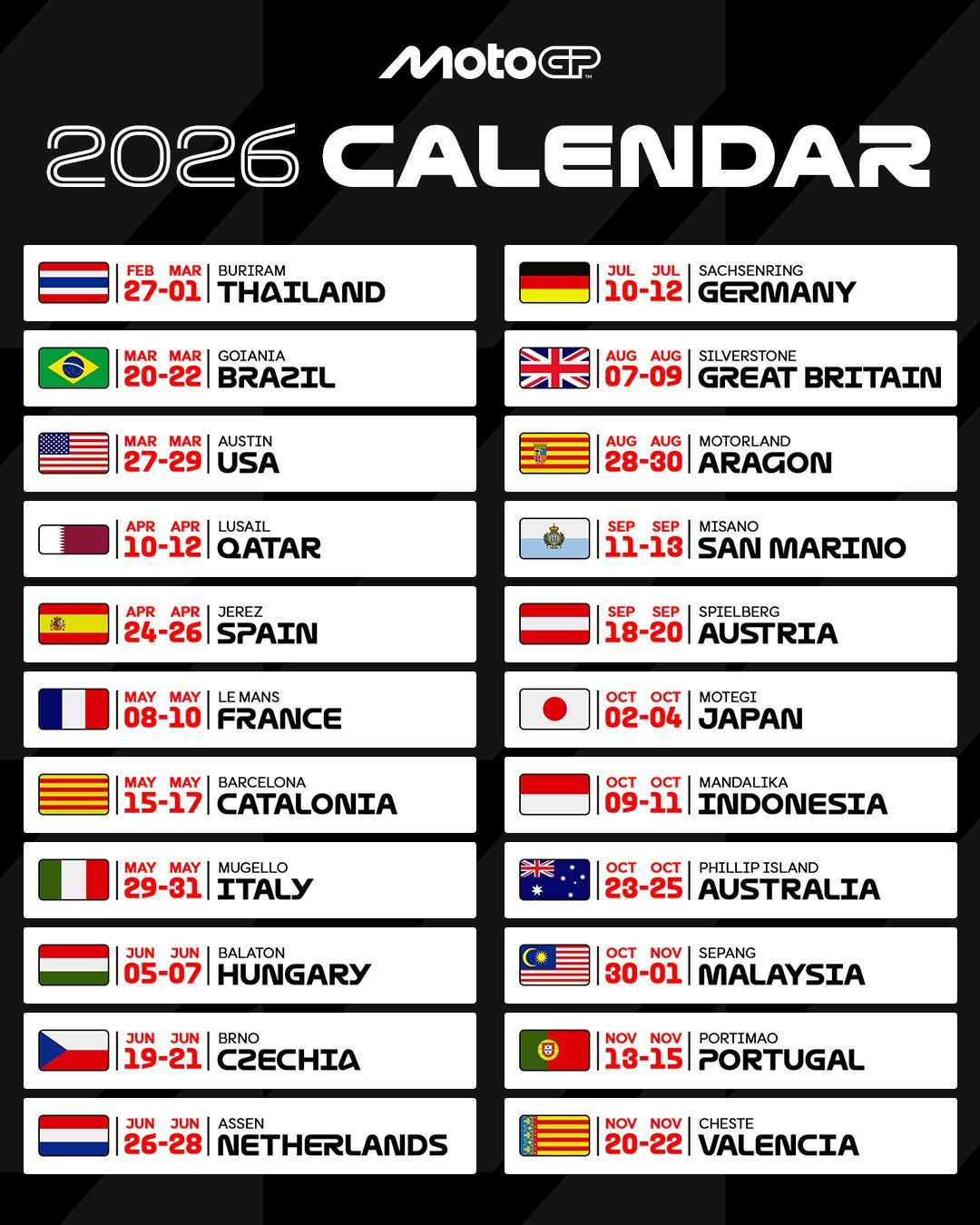 Calendario MotoGP 2026
